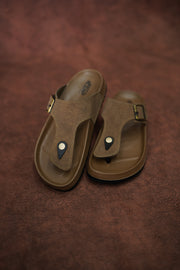 Men’s Leather Buckle Sandals with Tan Sole Stylish & Comfortable - Sandle-7 Man